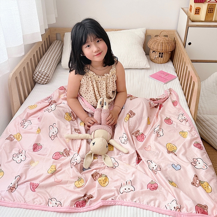 91家纺网 家纺一手货源 找家纺 嗨生活 2025新款婴儿裸睡级凉感针织毯幼儿园夏被儿童夏被毯子 萌萌兔