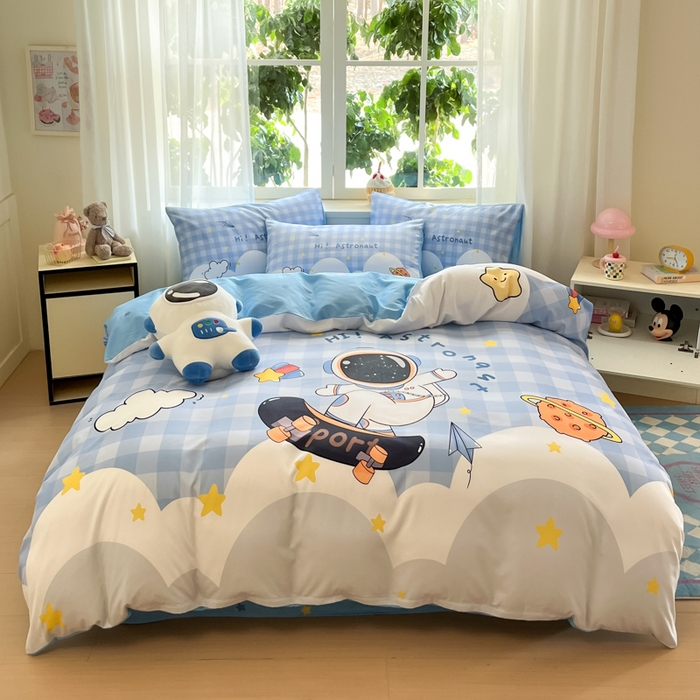 91家纺网 家纺一手货源 找家纺 博雅 2025新款纯棉宇航员四件套 滑板宇航员