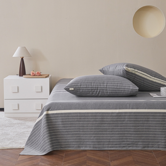 91家纺网 家纺一手货源 找家纺 绒艺席业 2025新款简约原棉印花老粗布床单 冷灰