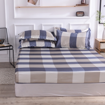 经年 2025新款条纹丝绸冰丝四件套-单床笠 蓝白大格