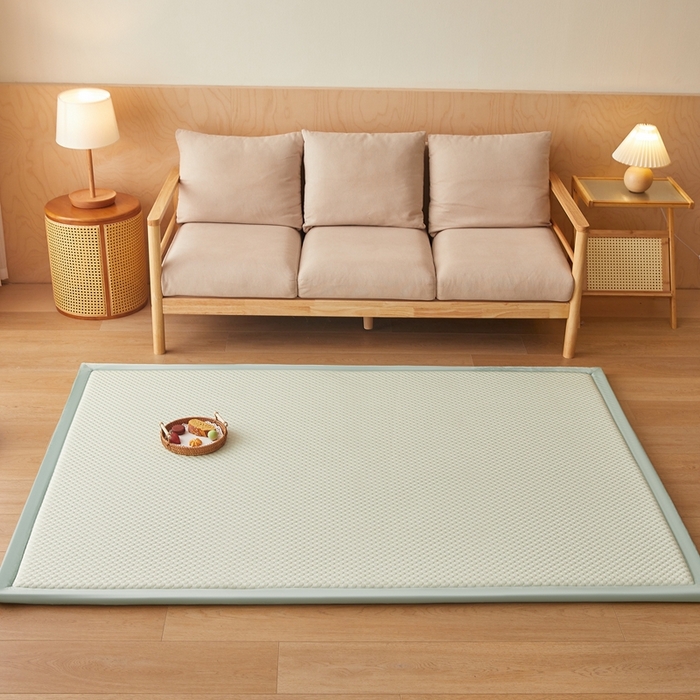 91家纺网 家纺一手货源 找家纺 2025新款包边工艺凉感冰藤地铺睡垫系列凉席地垫 凉豆豆绿