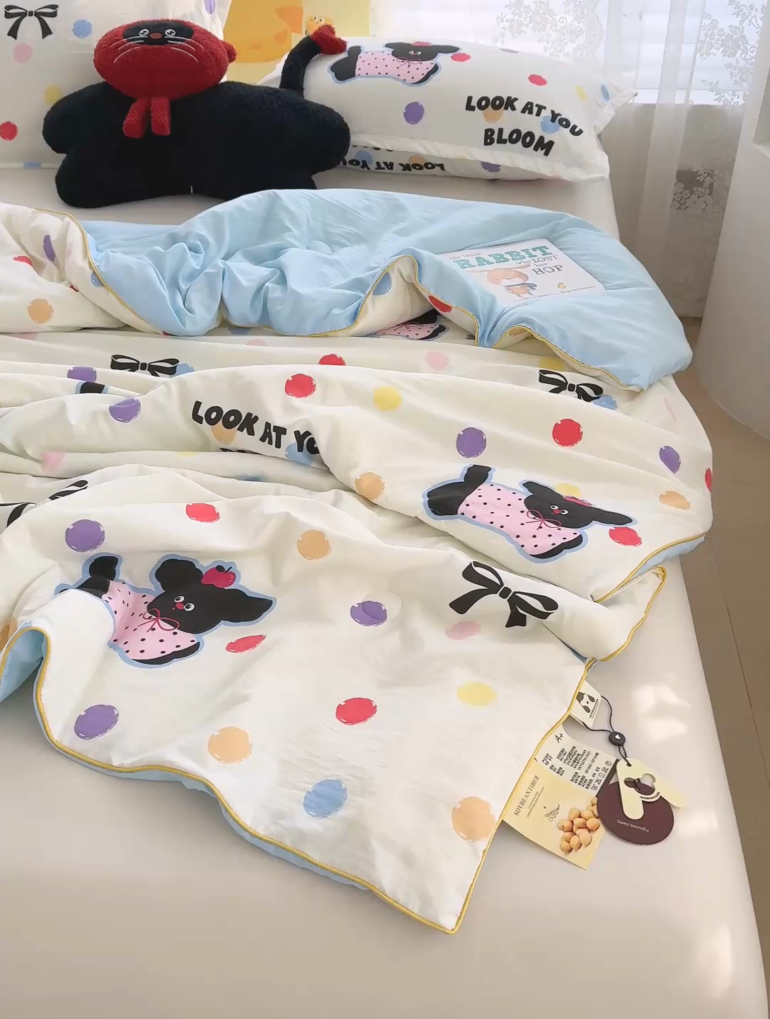 91家纺网 家纺一手货源 找家纺 星巴k家纺 2025新款A类水洗双层纱大豆纤维夏被夏凉被空调被 波点小狗