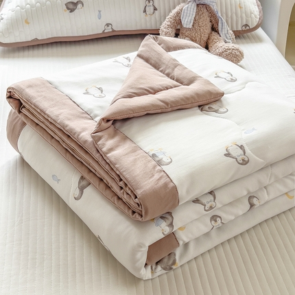 慕木 2025春夏新款双层纱针织棉夏被夏凉被空调被 快乐企鹅