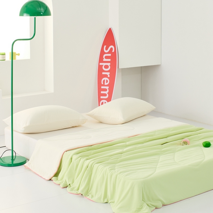 91家纺网 家纺一手货源 找家纺 LADYCOCO可可家居 2025新款多巴胺色系凉感夏被 萌芽（浅绿+牙白）