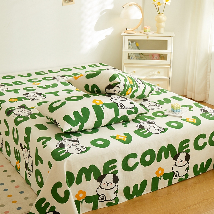 91家纺网 家纺一手货源 找家纺 绒艺席业 2025新款简约原棉印花老粗布床单 皮皮狗