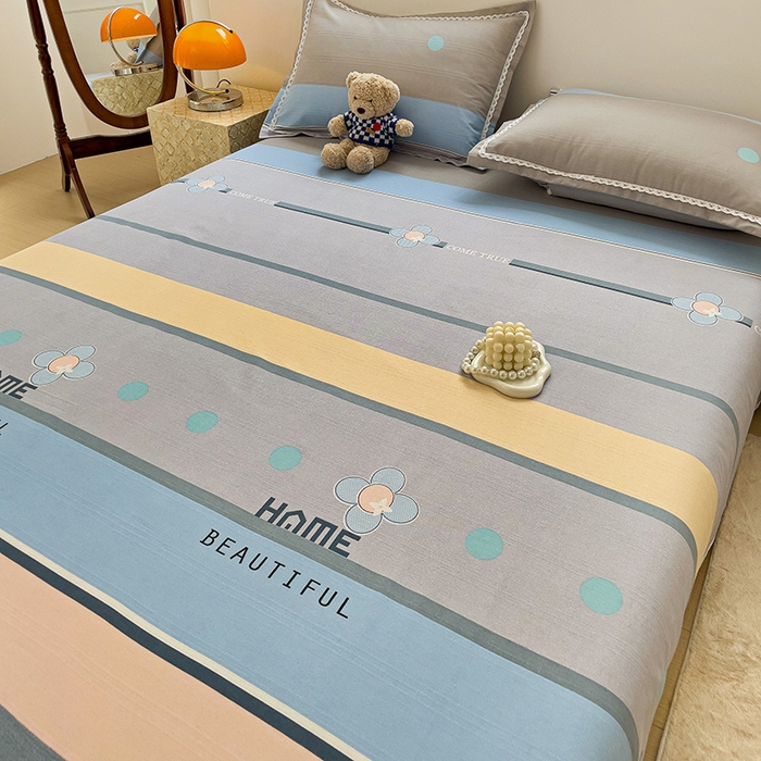 91家纺网 家纺一手货源 找家纺 梵克保罗 2025新款鱼骨棉老粗布凉席花边款床单三件套 保罗