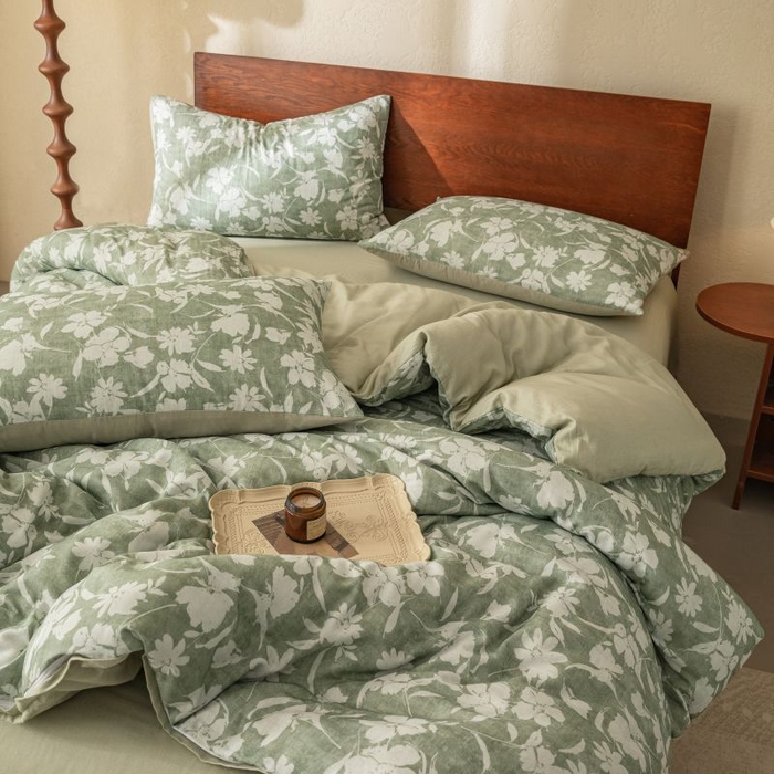 91家纺网 家纺一手货源 找家纺 2025新款40s全棉双层纱圆角吊边款四件套 等风起-芥末