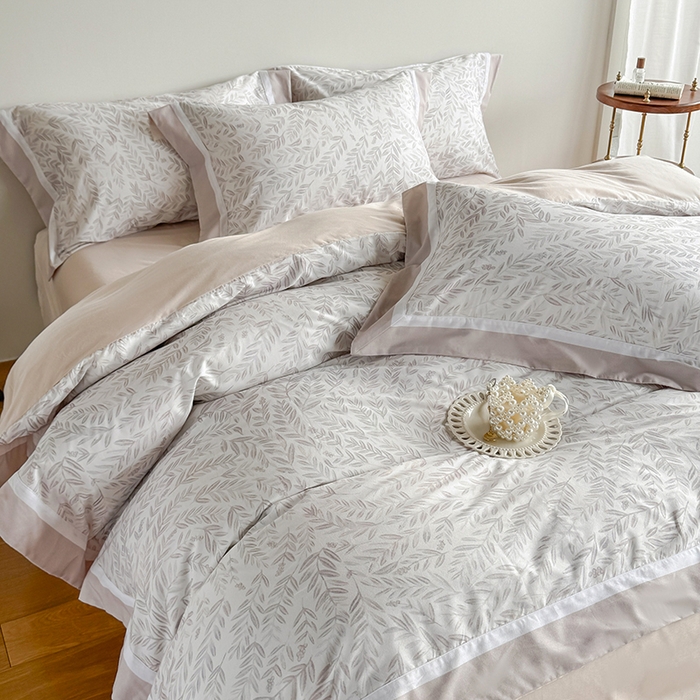 91家纺网 家纺一手货源 找家纺 巧玲珑 2025新款60支A类进口数码印花美式双拼四季款长绒棉四件套 和风絮语