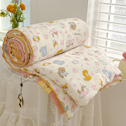 91家纺网 家纺一手货源 找家纺 星巴k家纺 2025新款A类水洗双层纱大豆纤维夏被夏凉被空调被 萌宠派对