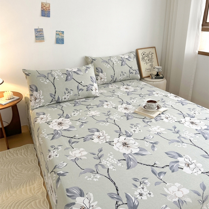 91家纺网 家纺一手货源 找家纺 绒艺席业 2025新款简约原棉印花老粗布床单 白百合