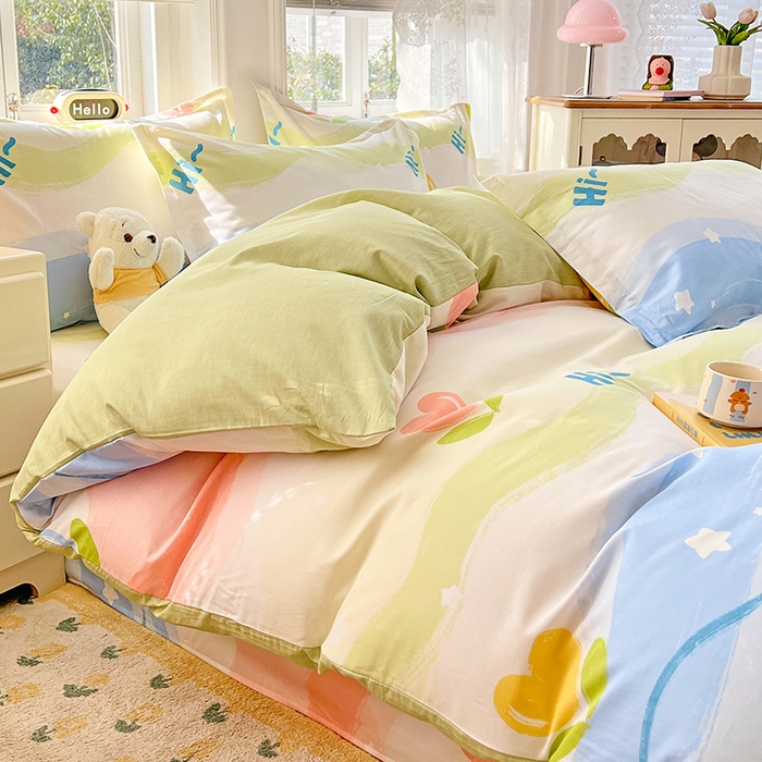 91家纺网 家纺一手货源 找家纺 世爵 2025新款全棉印花小清新套件系列-四件套 天使之心