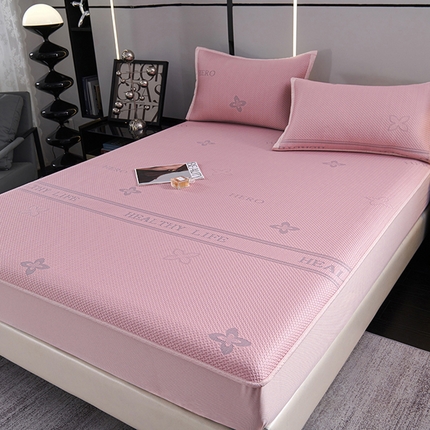 91家纺网 家纺一手货源 找家纺 梵克保罗 2025新款7A抗菌母婴级纯乙纶PE刺绣凉感丝豆豆席 床笠款 床笠款 四叶花-粉