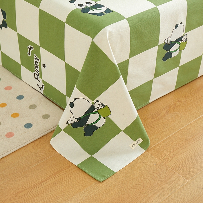 91家纺网 家纺一手货源 找家纺 绒艺席业 2025新款简约原棉印花老粗布床单 绿格熊猫