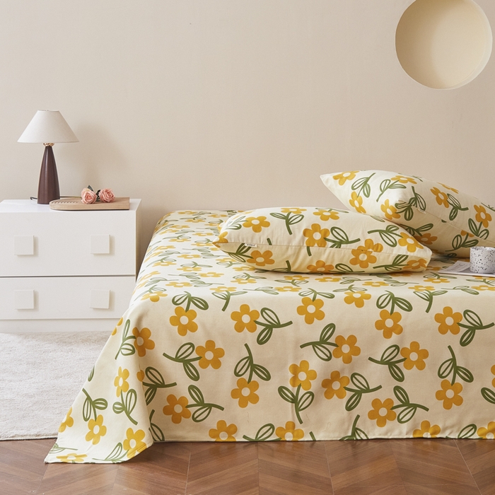 91家纺网 家纺一手货源 找家纺 绒艺席业 2025新款简约原棉印花老粗布床单 猫爪草