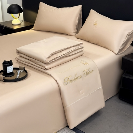 卡罗兰 2025新款水洗天丝夏凉被空调被水洗真丝夏被四件套-森旅迷鹿 森旅迷鹿-香槟金