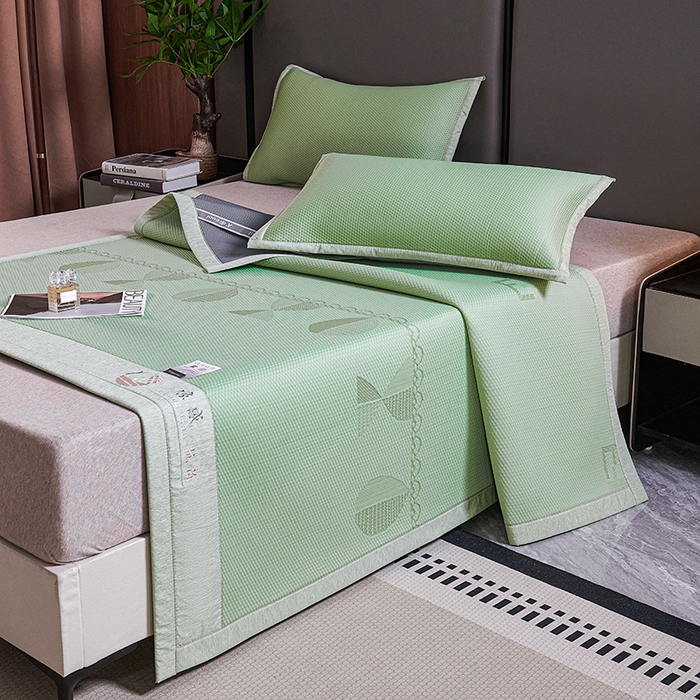 91家纺网 家纺一手货源 找家纺 梵克保罗 2025新款7A抗菌母婴级纯乙纶PE刺绣凉感丝豆豆席 叶子-绿