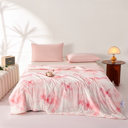 缔锦家纺 2025新款凉感丝印花夏被 蝶恋-优雅粉