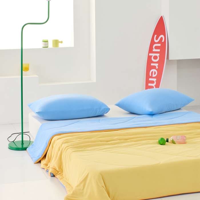 91家纺网 家纺一手货源 找家纺 LADYCOCO可可家居 2025新款多巴胺色系凉感夏被 橙子海洋（橙黄+蓝色）