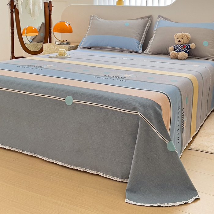 91家纺网 家纺一手货源 找家纺 梵克保罗 2025新款鱼骨棉老粗布凉席花边款床单三件套 保罗