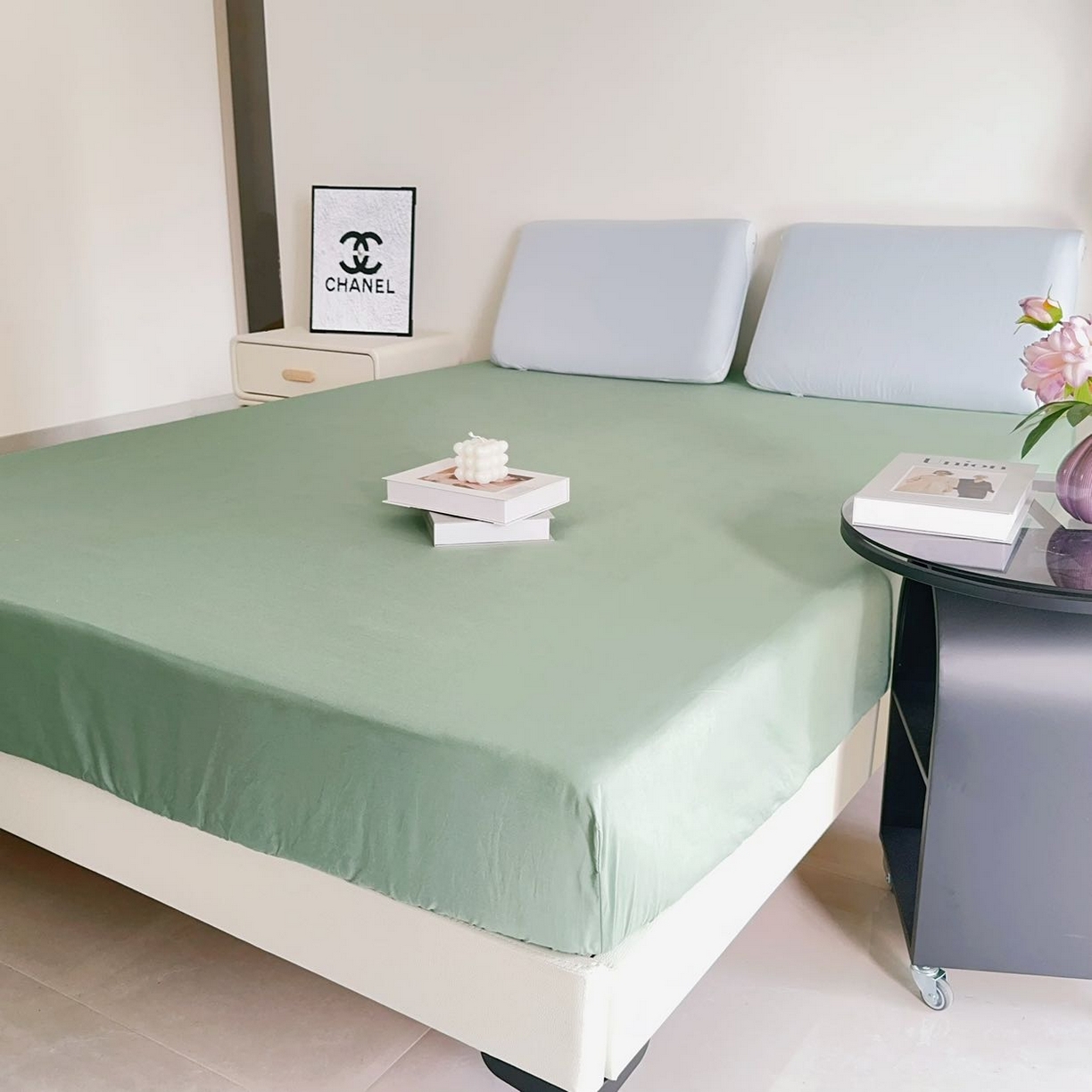 91家纺网 家纺一手货源 找家纺 兜米家居 2025新款纯色全棉床笠 松林绿