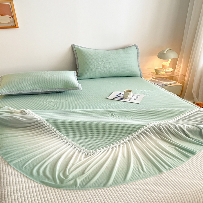 91家纺网 家纺一手货源 找家纺 （总）安哆啦家纺 2025新款凉感冰豆豆花边凉席三件套系列