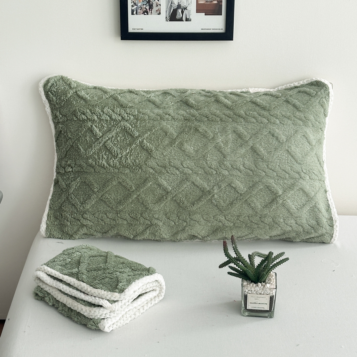 91家纺网 家纺一手货源 找家纺 乐嘉盈 2025新款塔芙绒枕皮 绿色