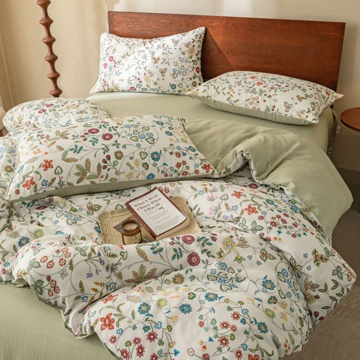 91家纺网 家纺一手货源 找家纺 2025新款40s全棉双层纱圆角吊边款四件套 美式田园