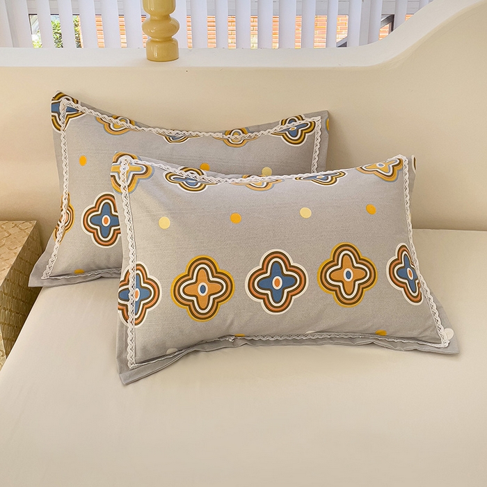 91家纺网 家纺一手货源 找家纺 梵克保罗 2025新款鱼骨棉老粗布凉席花边款床单三件套 四叶草-灰