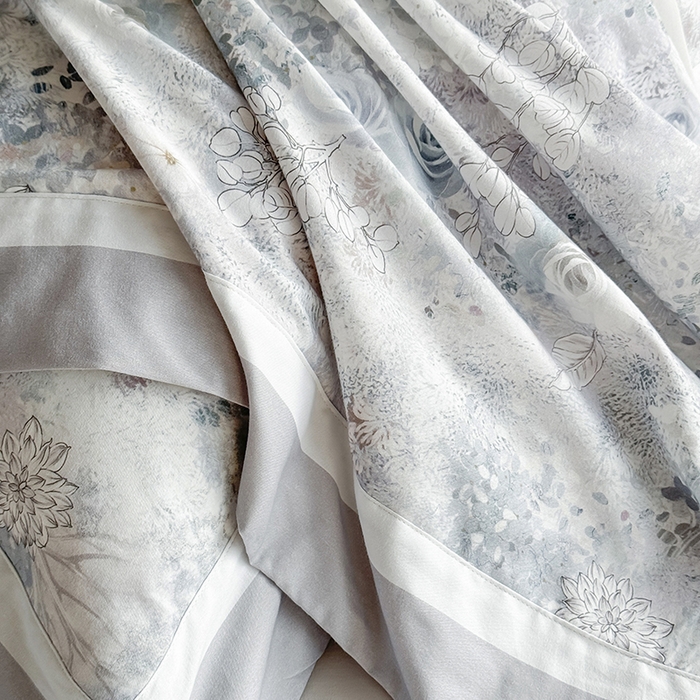 91家纺网 家纺一手货源 找家纺 巧玲珑 2025新款60支A类进口数码印花美式双拼四季款长绒棉四件套 水墨江南