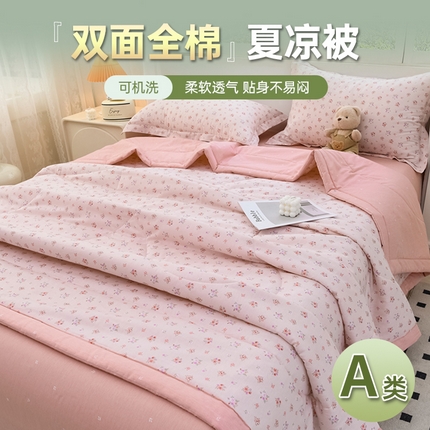 湘雪 2025新款双面全棉印花夏被可机洗小清新纯棉夏凉被薄被芯空调被子 芭莎-粉
