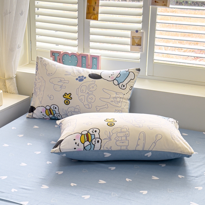 91家纺网 家纺一手货源 找家纺 洺兰家居 2025新款A类全棉印花麻绳款夏被四件套 蓝小狗