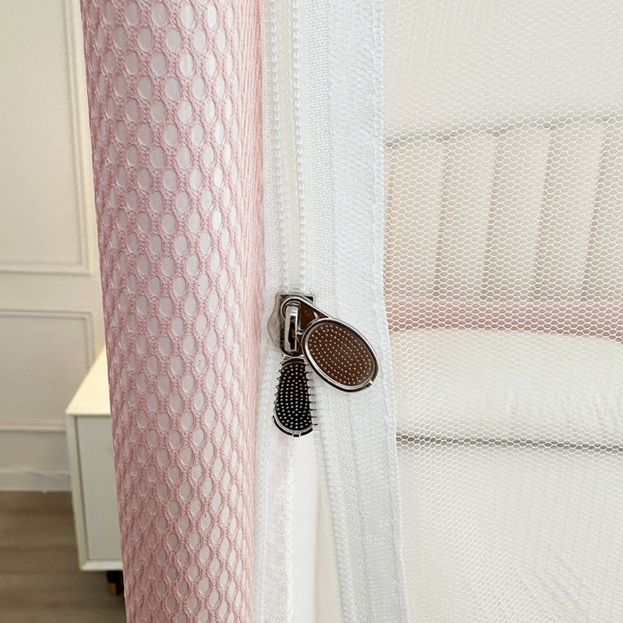 91家纺网 家纺一手货源 找家纺 2025新款双层花边全包围床笠款三开门蚊帐-幽梦星辰 藕玉