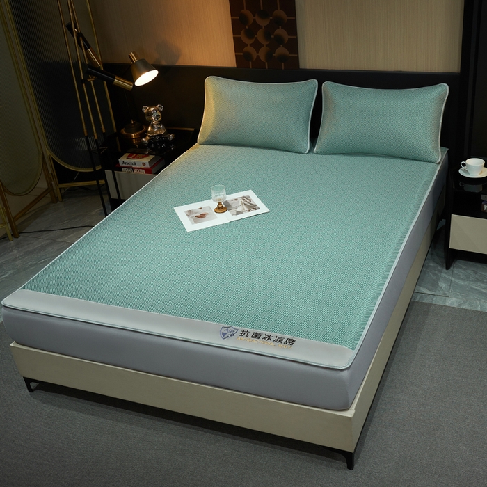 91家纺网 家纺一手货源 找家纺 小萌虎 2025新款碳光抗菌冰丝凉席床笠 饼干花-绿