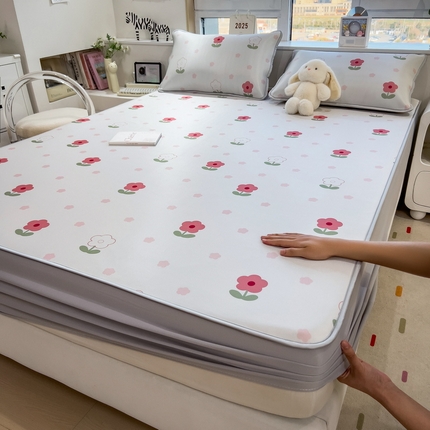 丝羽坊 2025新款小版印花冰丝凉席冰丝席碳光冰丝凉席-床笠款 花恋