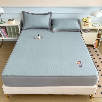 孩子王家纺 2025冰丝席提花冰豆豆系列床单床笠-多比系列 多比来了-湖蓝床笠