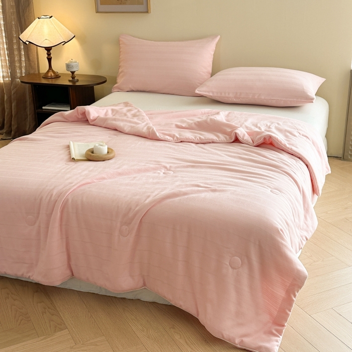 91家纺网 家纺一手货源 找家纺 欧邦 2025新款A类提花昆仑棉双层纱夏被空调被 豆粉