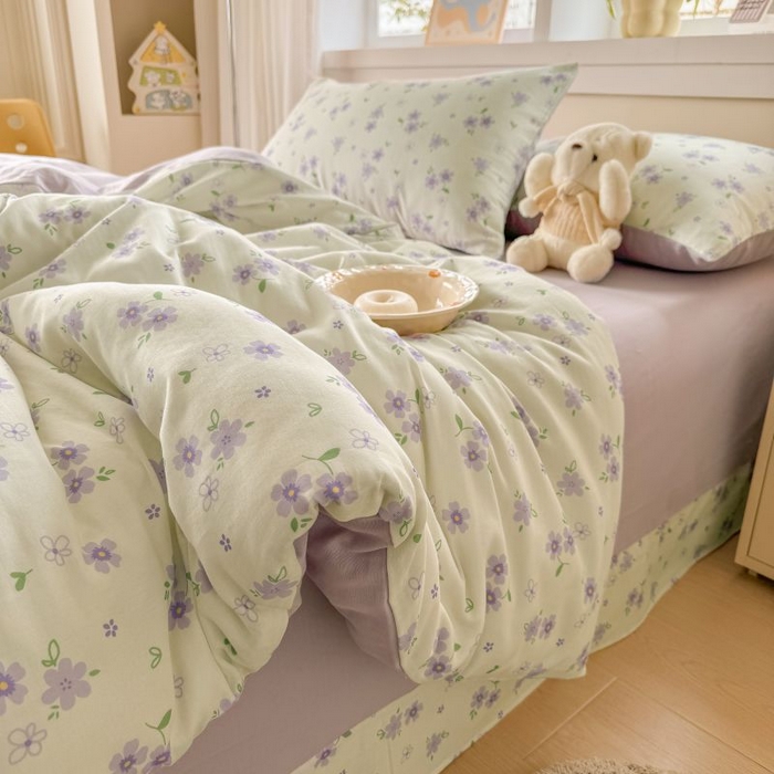 91家纺网 家纺一手货源 找家纺 2025新款40s全棉双层纱圆角吊边款四件套 浅梦-紫