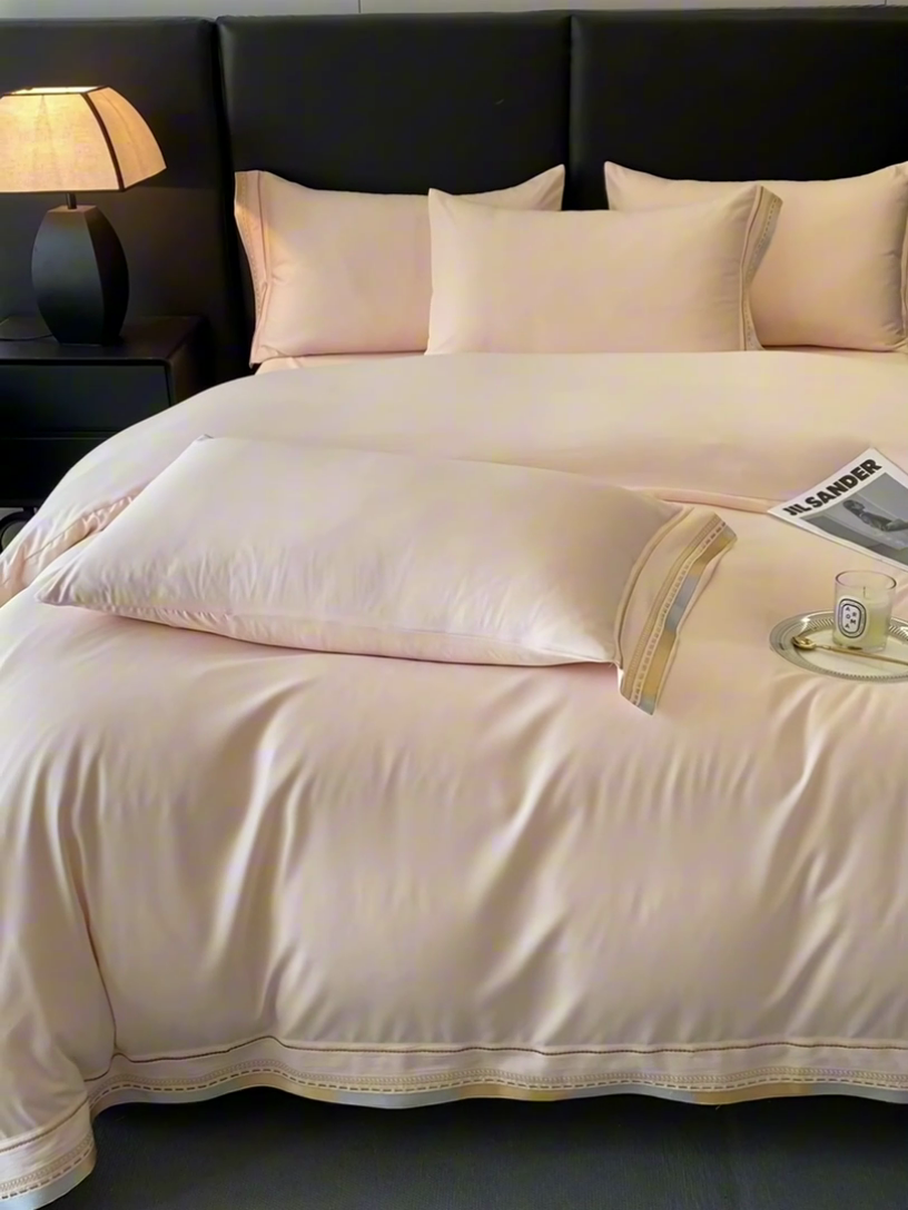 91家纺网 家纺一手货源 找家纺 金阳光家纺 2025新款莱赛尔天丝刺绣四件套 浅玉