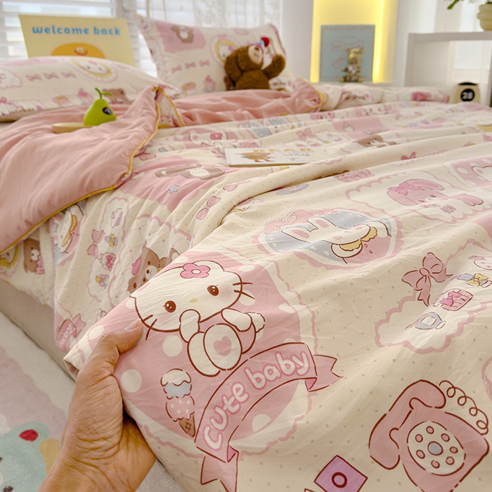 91家纺网 家纺一手货源 找家纺 星巴k家纺 2025新款A类水洗双层纱大豆纤维夏被夏凉被空调被 粉色小熊