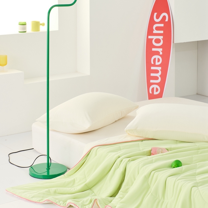 91家纺网 家纺一手货源 找家纺 LADYCOCO可可家居 2025新款多巴胺色系凉感夏被 萌芽（浅绿+牙白）