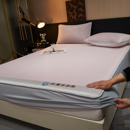 小萌虎 2025新款碳光抗菌冰丝凉席床笠 饼干花-粉