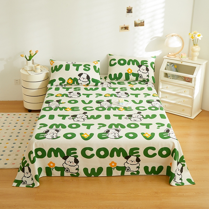 91家纺网 家纺一手货源 找家纺 绒艺席业 2025新款简约原棉印花老粗布床单 皮皮狗