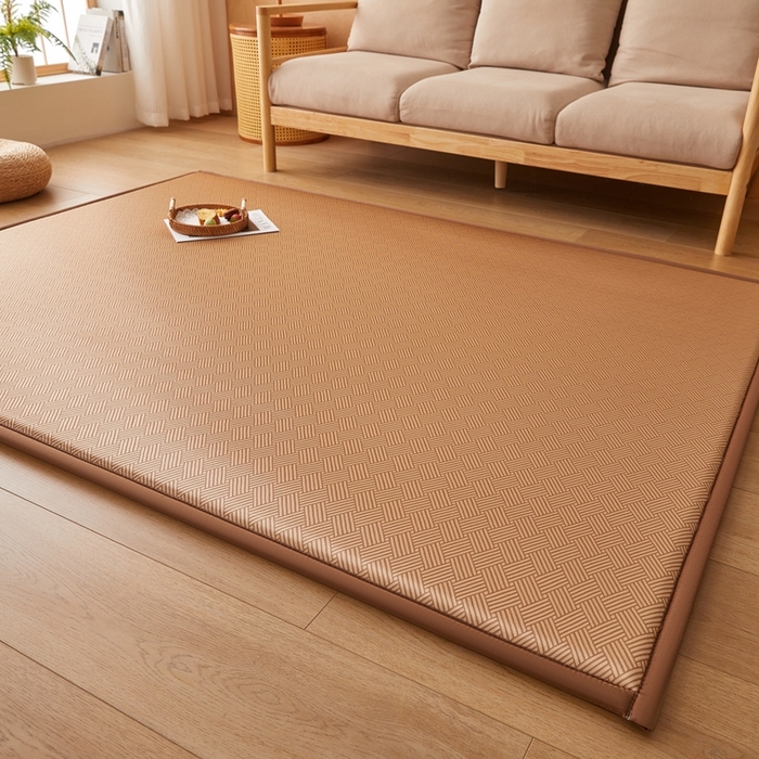 91家纺网 家纺一手货源 找家纺 2025新款包边工艺凉感冰藤地铺睡垫系列凉席地垫 冰丝饼干咖