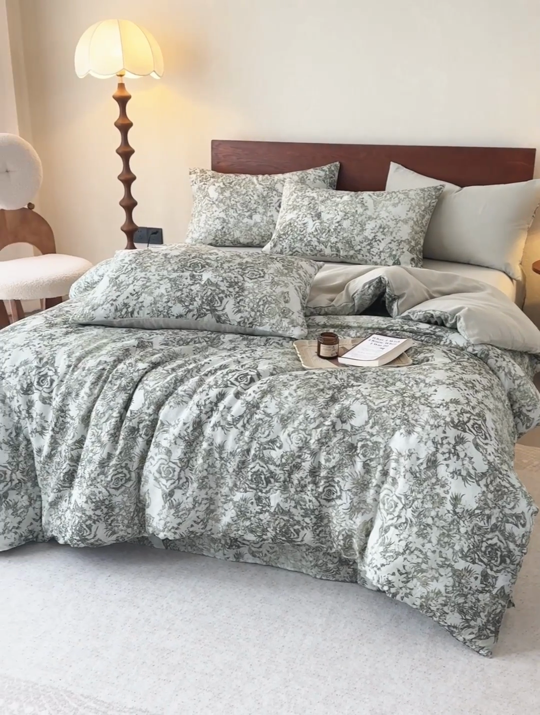 91家纺网 家纺一手货源 找家纺 2025新款40s全棉双层纱圆角吊边款四件套 莫奈-橄榄绿