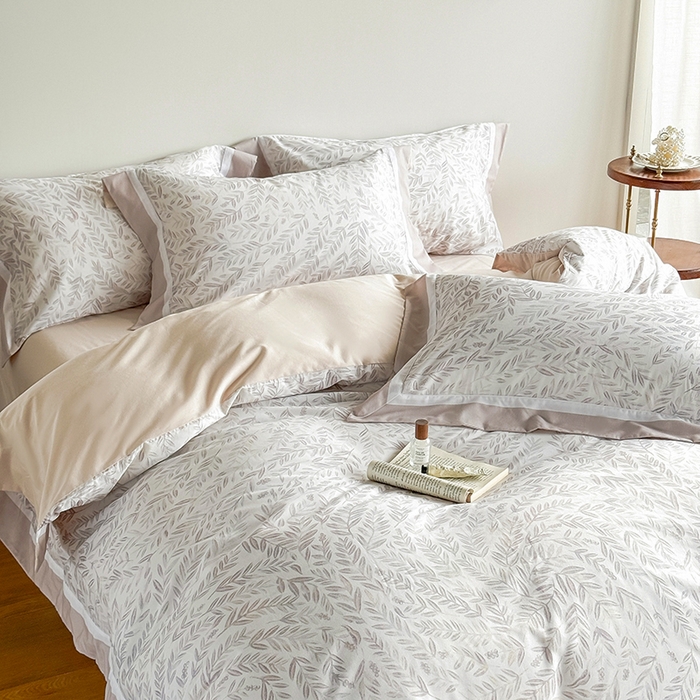 91家纺网 家纺一手货源 找家纺 巧玲珑 2025新款60支A类进口数码印花美式双拼四季款长绒棉四件套 和风絮语