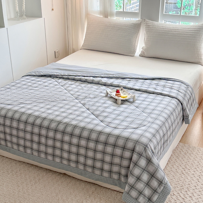 91家纺网 家纺一手货源 找家纺 瑜珠 2025新款A类双面全棉印花夏被夏凉被纯棉空调被 雅格灰