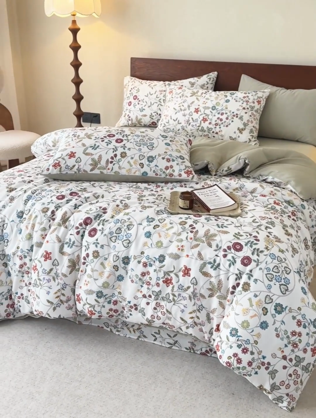 91家纺网 家纺一手货源 找家纺 2025新款40s全棉双层纱圆角吊边款四件套 美式田园