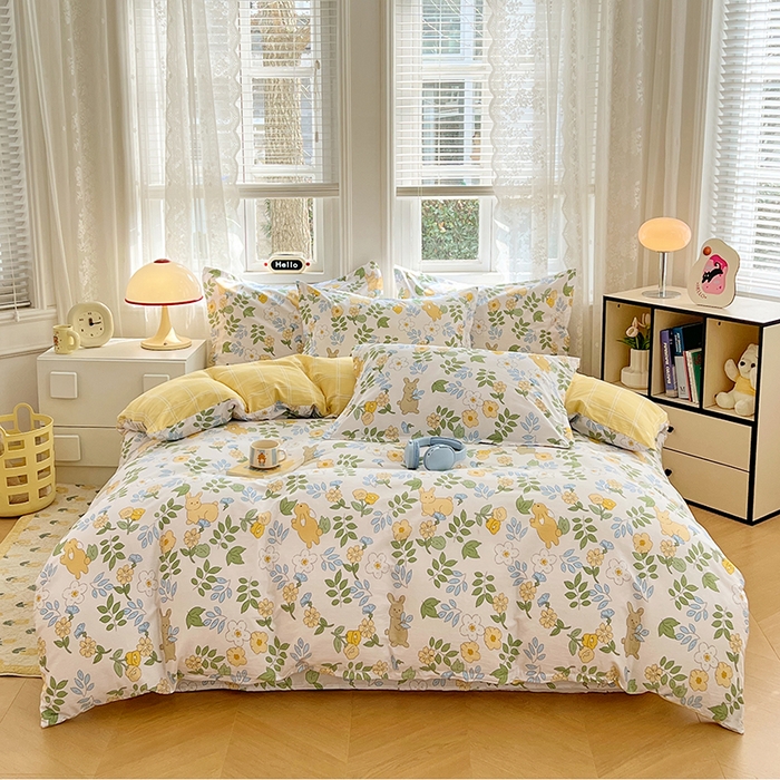 91家纺网 家纺一手货源 找家纺 世爵 2025新款全棉印花小清新单品系列-单被套 云萌小兔