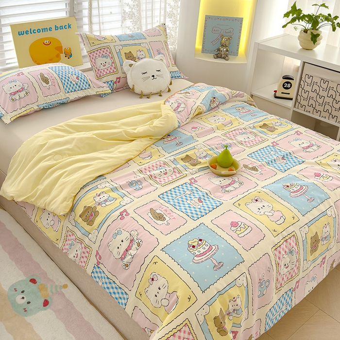 91家纺网 家纺一手货源 找家纺 星巴k家纺 2025新款A类水洗双层纱大豆纤维夏被夏凉被空调被 可爱猫咪