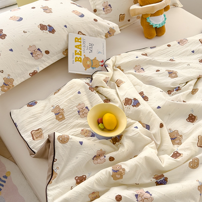 91家纺网 家纺一手货源 找家纺 星巴k家纺 2025新款A类水洗双层纱大豆纤维夏被夏凉被空调被 面包小熊